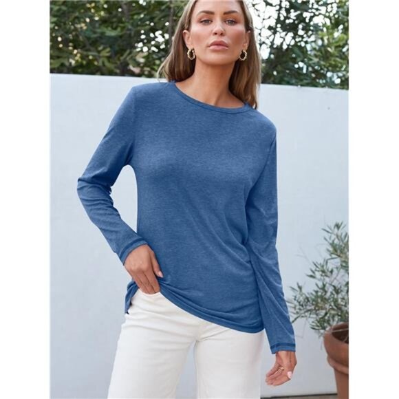 Essential Long Sleeve Crewneck Top - Versatile Basic Tee for Work & Workouts - Picture 2 of 7